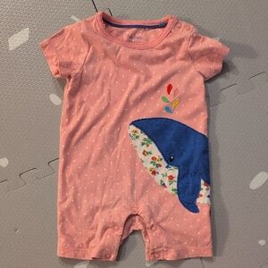 Baby Boden Pink Romper with Blue Whale 6-9 Months